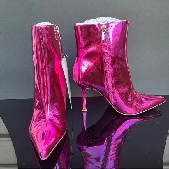 The Drop Metallic Hot Pink Y2K Ankle Boots Size 7 - Picture 1 of 11
